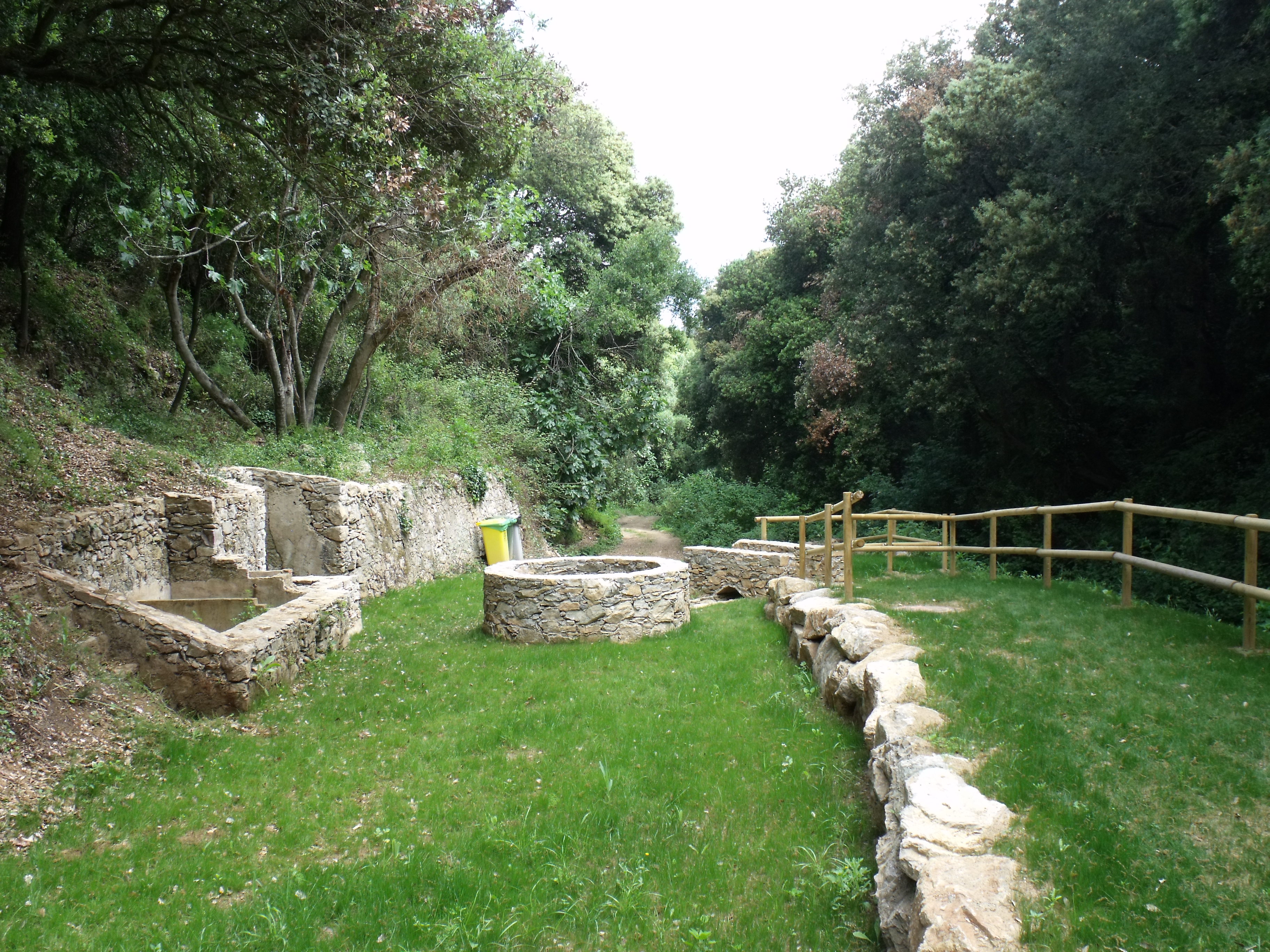 safareig de Mas Gispert en mig de la natura i amb barana de fusta al costatt